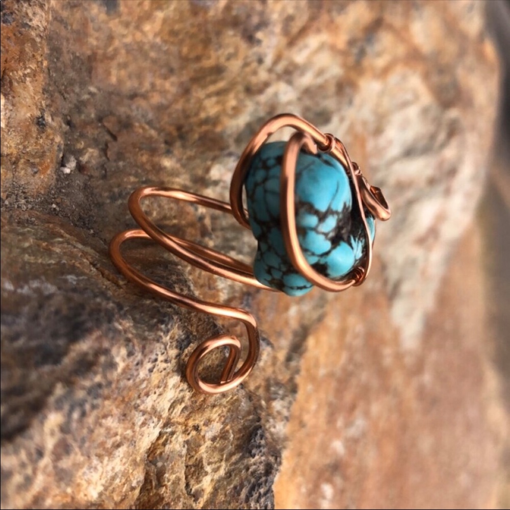 Adjustable Turquoise Howlite Ring - Picture 2 of 6